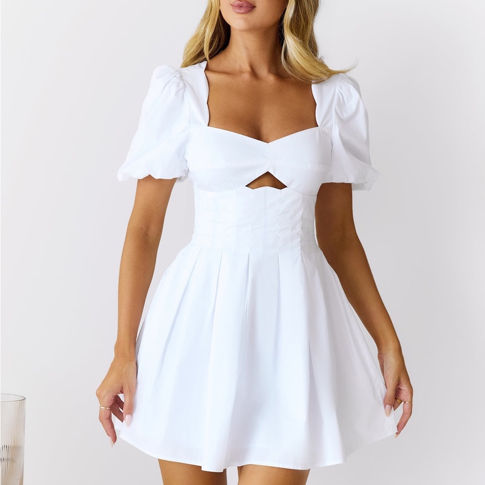 SEASHORE SOIREE SHORT SLEEVE MINI DRESS WHITE